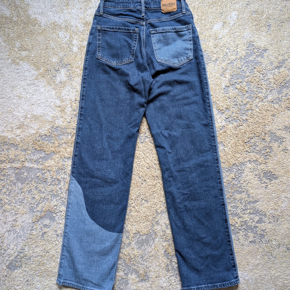 Hollister Two-Tone Contrast Jeans Sz 3R – High Rise Straight Leg Denim - Picture 3 of 7